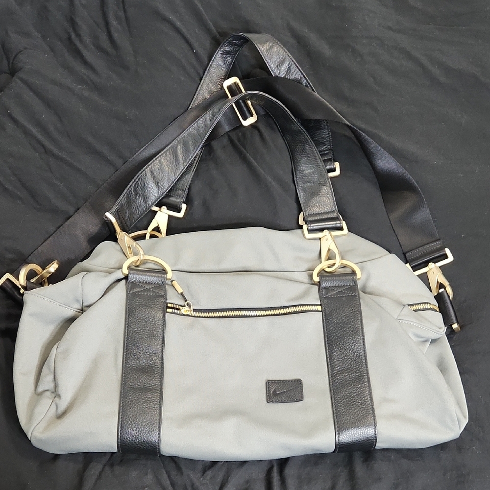 Nike Leather Black and Gray Duffel Bag